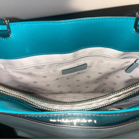 kate spade Two-Tone Light and Dark Teal Leather Tote - Picture 8 of 9